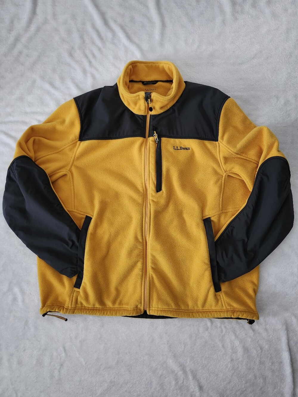L.L. BEAN Men's Size XL Colorblock Polartec Fleece Sweater Jacket Grey Yellow
